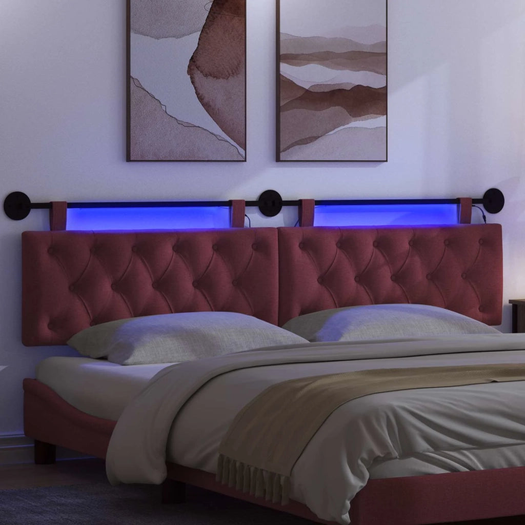 Testiera sospesa Con luce LED Rosso Vino Tessuto