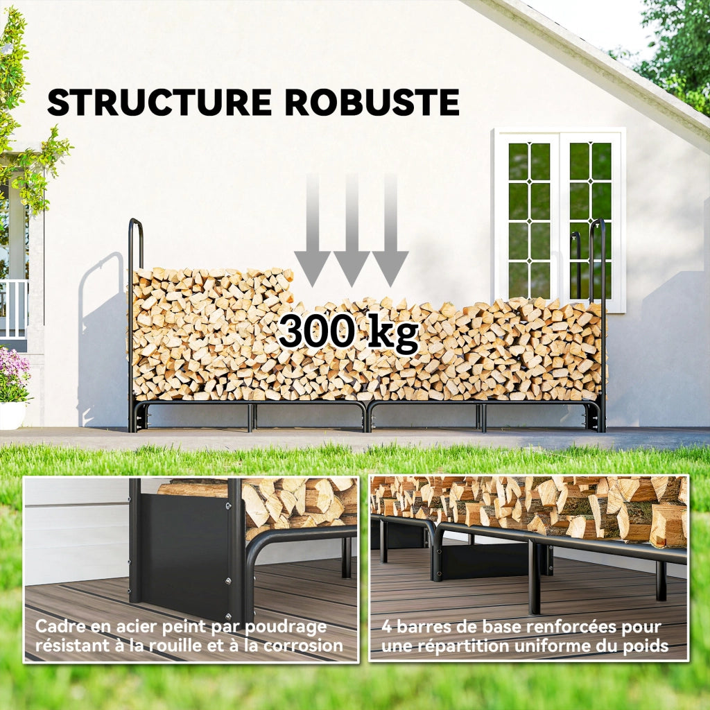Portabusta legna da giardino esterno ¨C Xylo ¨C copertura impermeabile Oxford 600D 260x38x118 cm nero