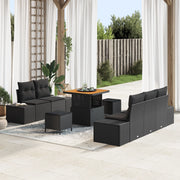 Set di 8 pezzi Divano da Giardino con Cuscini Rattan Nero Poly Acacia