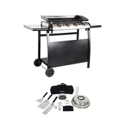 Piastra plancha a gas in acciaio inox con 4 bruciatori 10kw, carrello