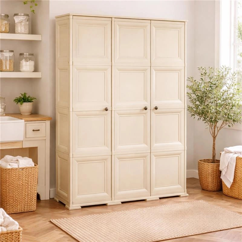 ARMADIO 3 ANTE ANGORA 118X43X164 CM CON PUNTALI E ANTE EFFETTO LEGNO, MOBILE ALTO SALVASPAZIO PER ZONA GIORNO E INGRESSO