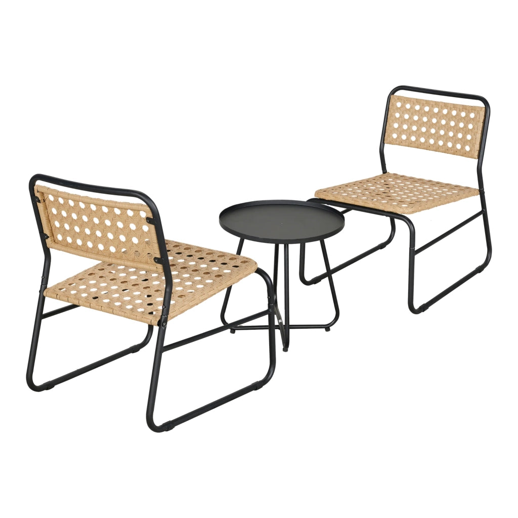 Set da bistrot con tavolino e 2 sedie beige e nere 03_0009406