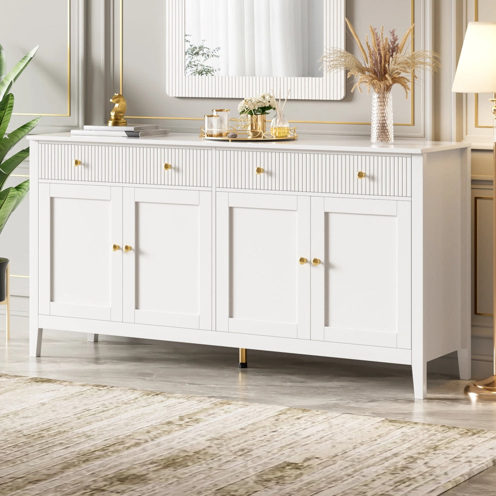 Credenza bianca opaca in MDF con 2 cassetti e 4 ante; 160 x 40 x 82 cm