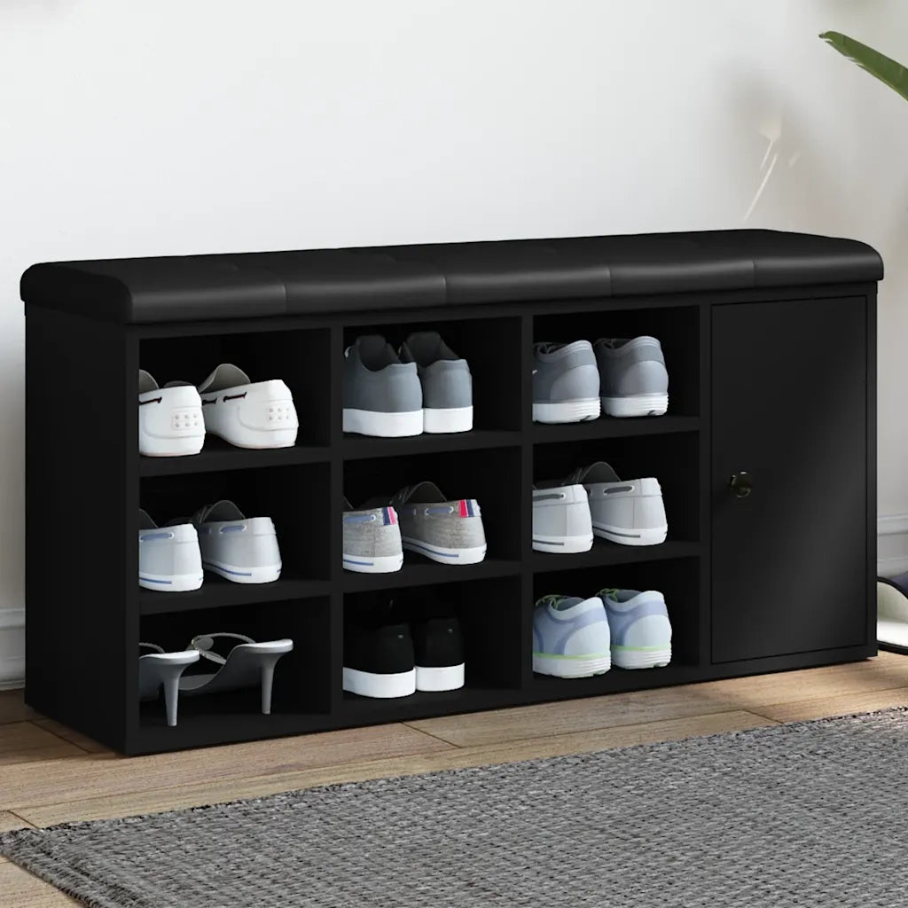 Panca Porta Scarpe-Sgabello-Panca Scarpiera Nera 102x32x50 cm in Legno Multistrato 322285