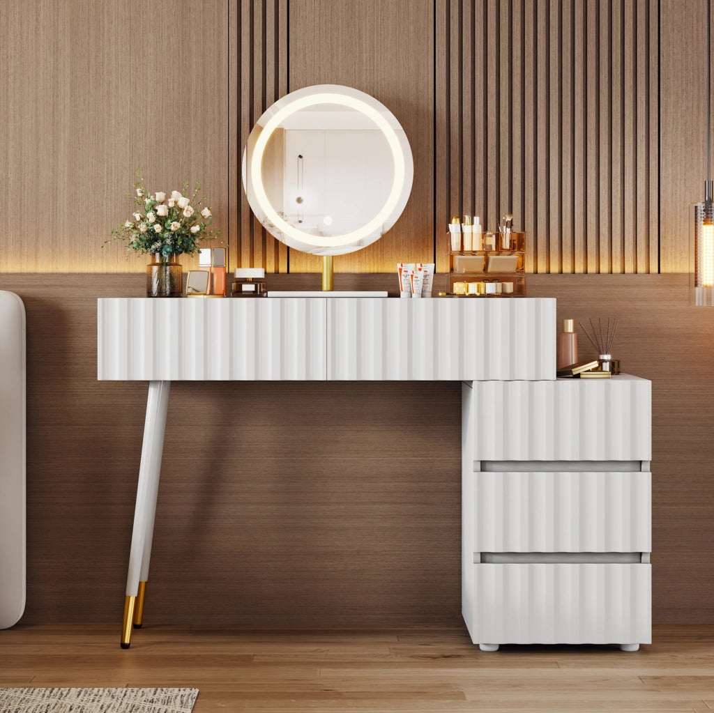 Tavolo da trucco con specchio LED e 5 cassetti