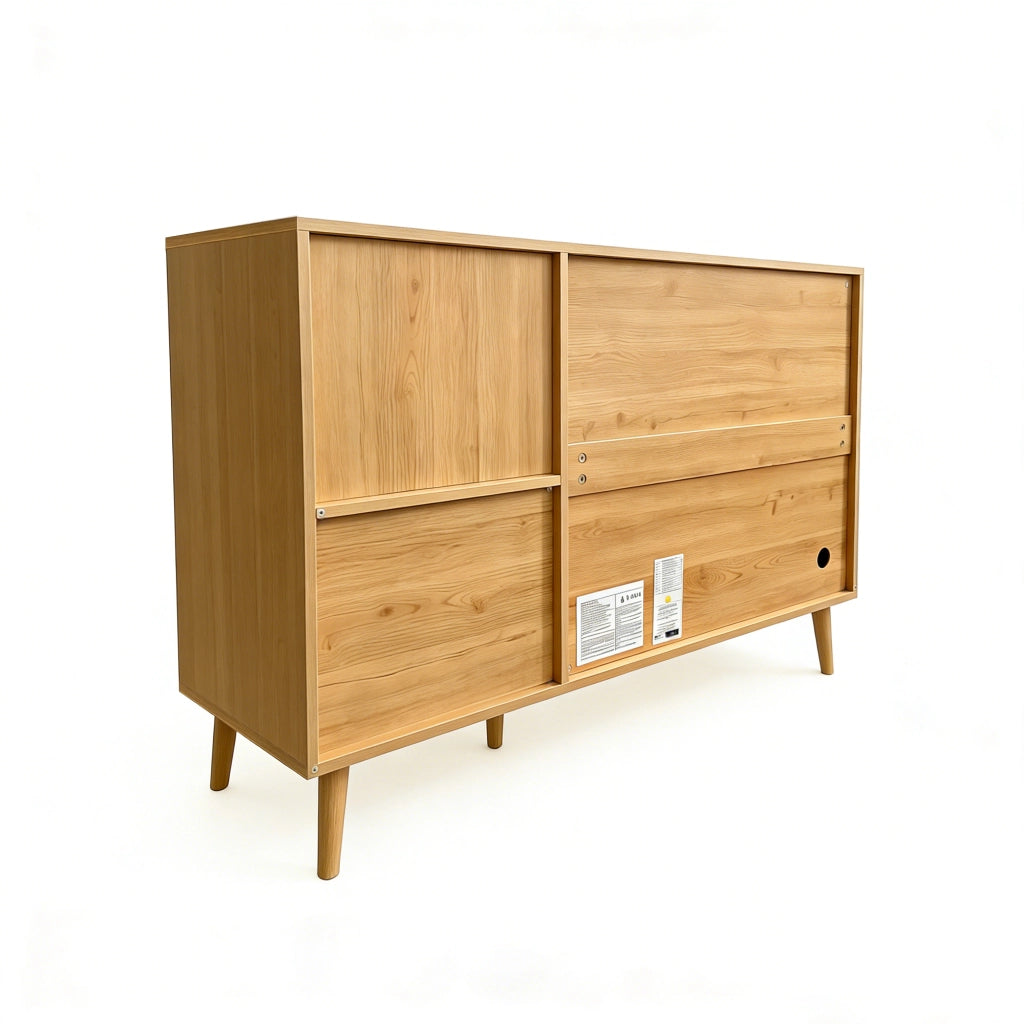 Credenza e madia con 2 ante 2 cassetti e vani aperti per soggiorno sala da pranzo e ingresso naturale 118 × 35 × 82 cm