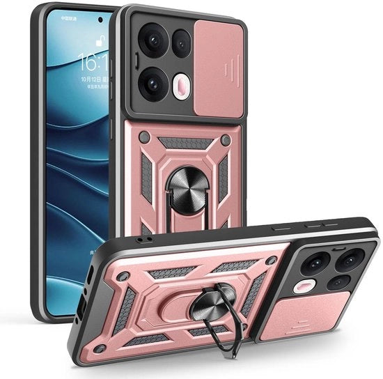 Oggetto di protezione schoccorientato in doppia membrana TPU/PC - Stand magnetico - Slitta per fotocamera - Qualità militare - Colorazione rosé - Custodia per smartphone