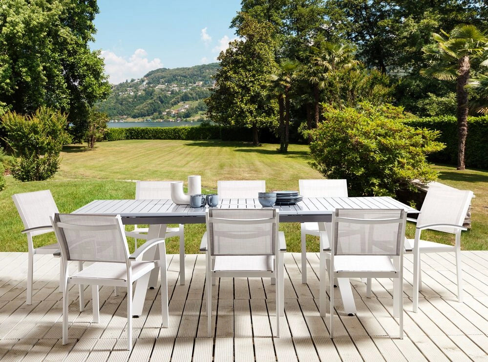 Set da pranzo 8 posti Bianco con tavolo grigio 6 sedie Giardino Patio Terrazza