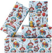 Papier per Cadeau Rood/Blauw - 4 Fogli - Festa di Compleanno/Baby Shower - Clown/Bambino - Sostenibile/Papier - Adatto per Progetti di Fai da Te - Carta per Confezionamento