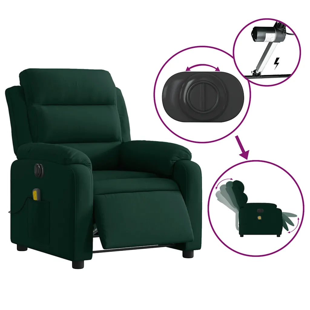 Divano Sedia-Poltrona Massaggiante Reclinabile Elettrica Verde Scuro Velluto 554033