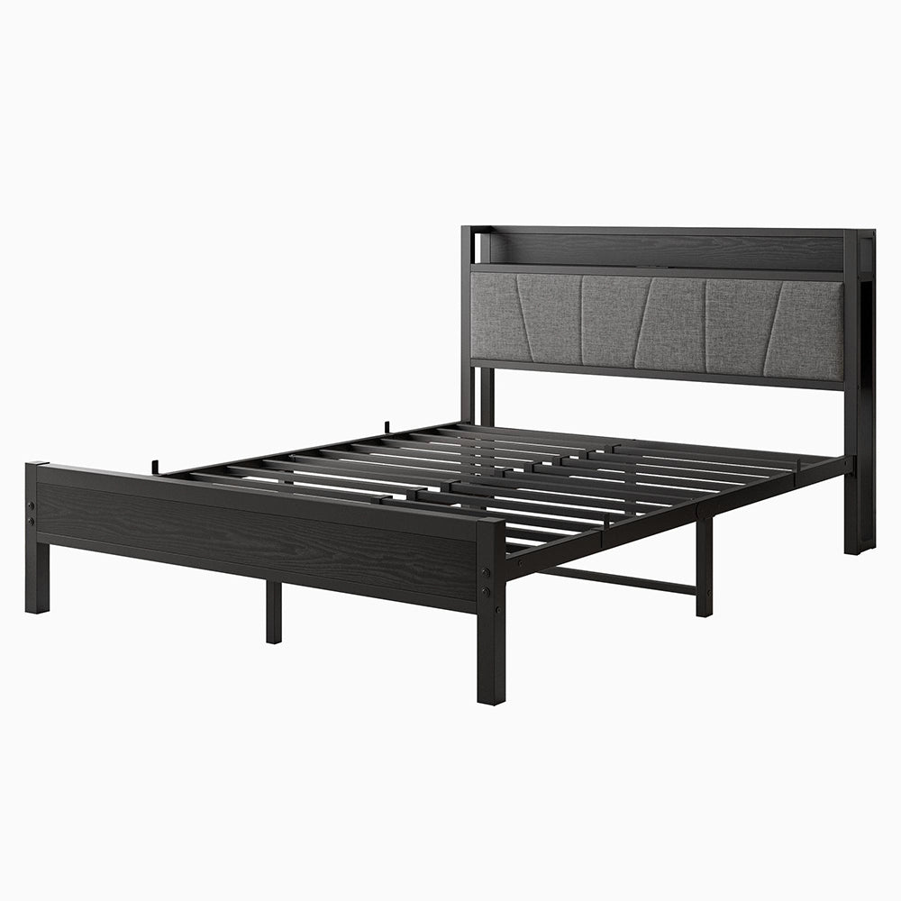 Letto 140x200cm LED - Xylo - USB testiera metallo facile montaggio