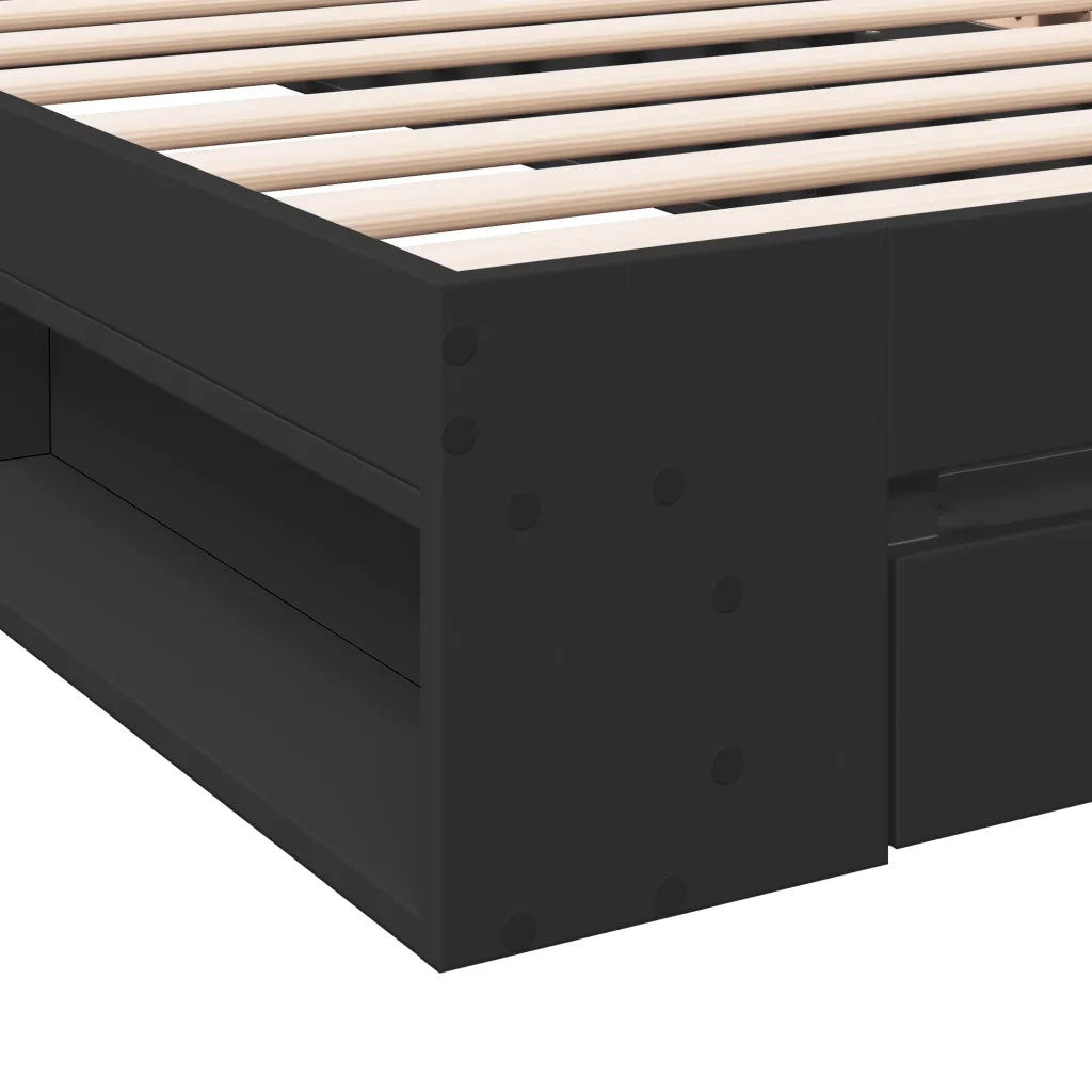 Giroletto con Cassetto-Struttura Letto con contenitore Nero 75x190 cm in Legno Multistrato