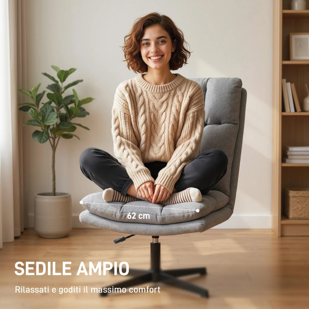 Sedia da Pranzo Girevole in Tessuto Effetto Lino e Metallo ¨C Minimal ¨C Grigio Chiaro 63x75x92-102 cm