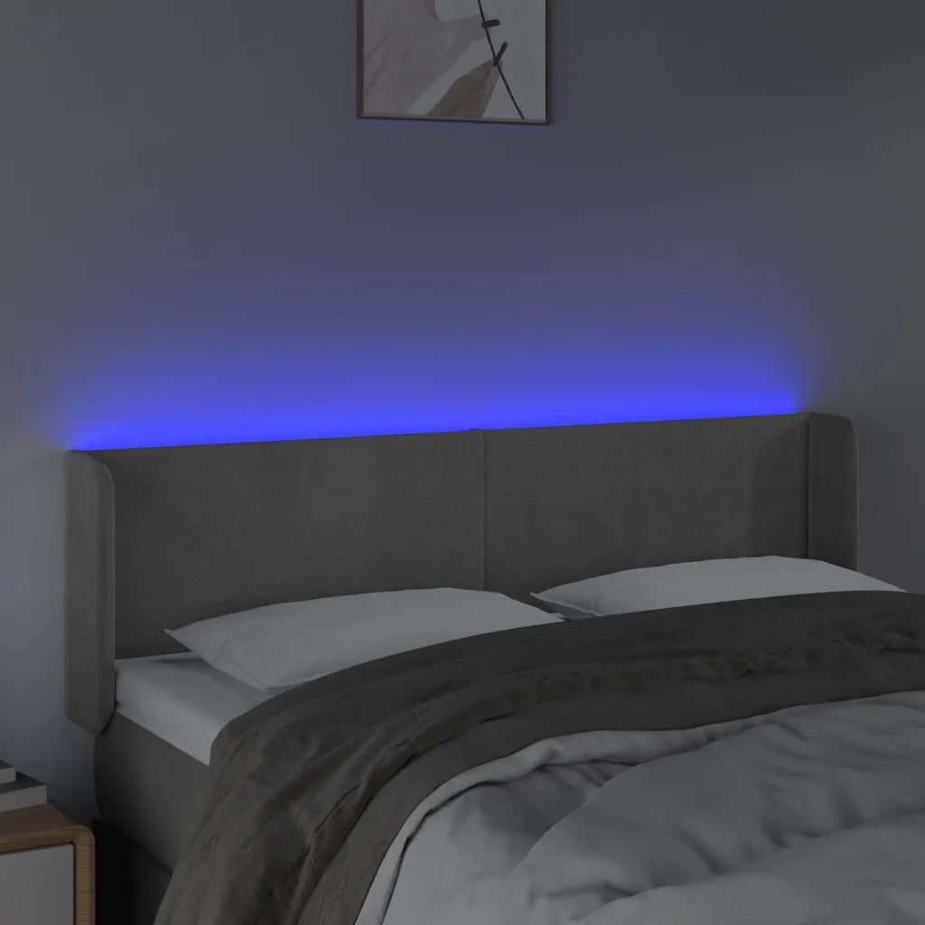 Testiera Grigio Chiaro a LED 147x16x78/88 cm in Velluto 3123004
