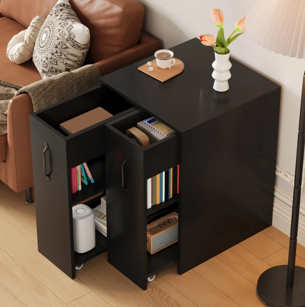 Mobile contenitore 52x50x75 cm con ruote e cassetti laterali estraibili; in truciolato nero