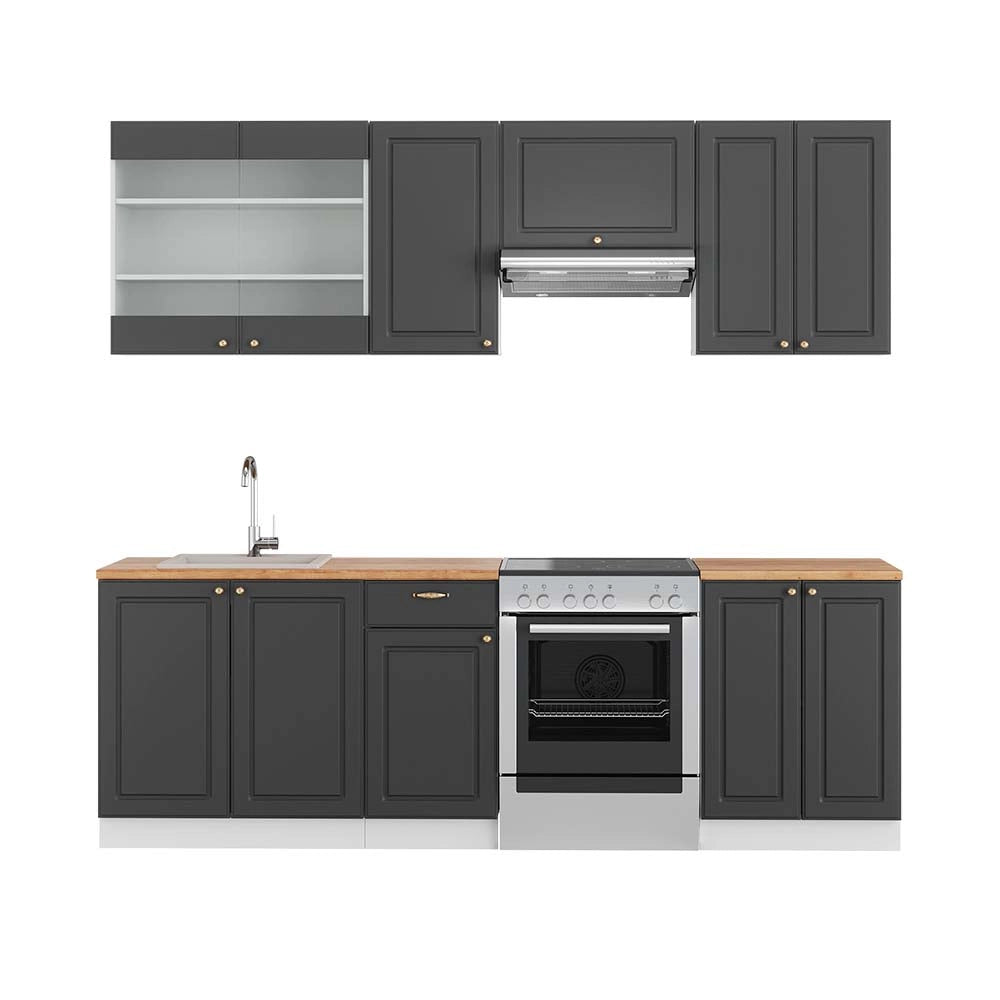 Cucina componibile Fame-Line Antracite-oro/Bianco 240 cm, PL Rovere Vicco