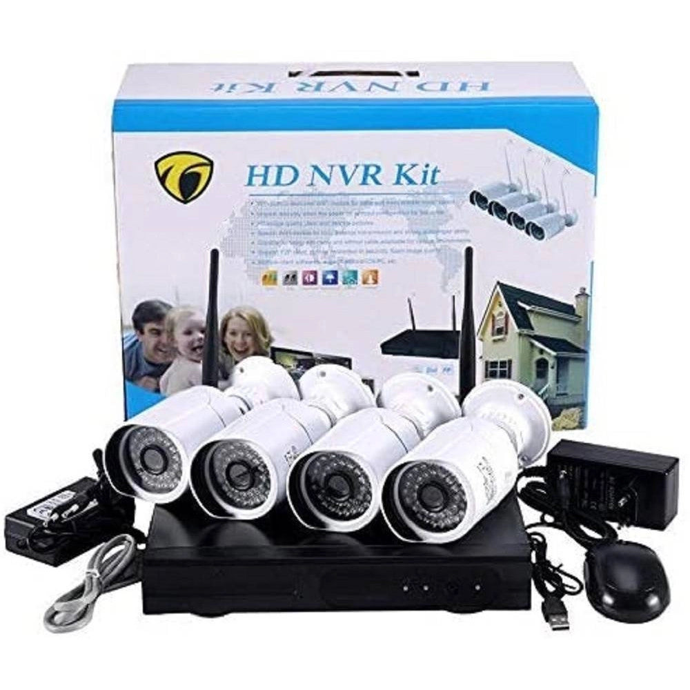 Trade Shop - Kit Videosorveglianza Hd Nvr Wifi A 4 Canali Con 4 Telecamere Incluse Ahd 1,3 Mp -