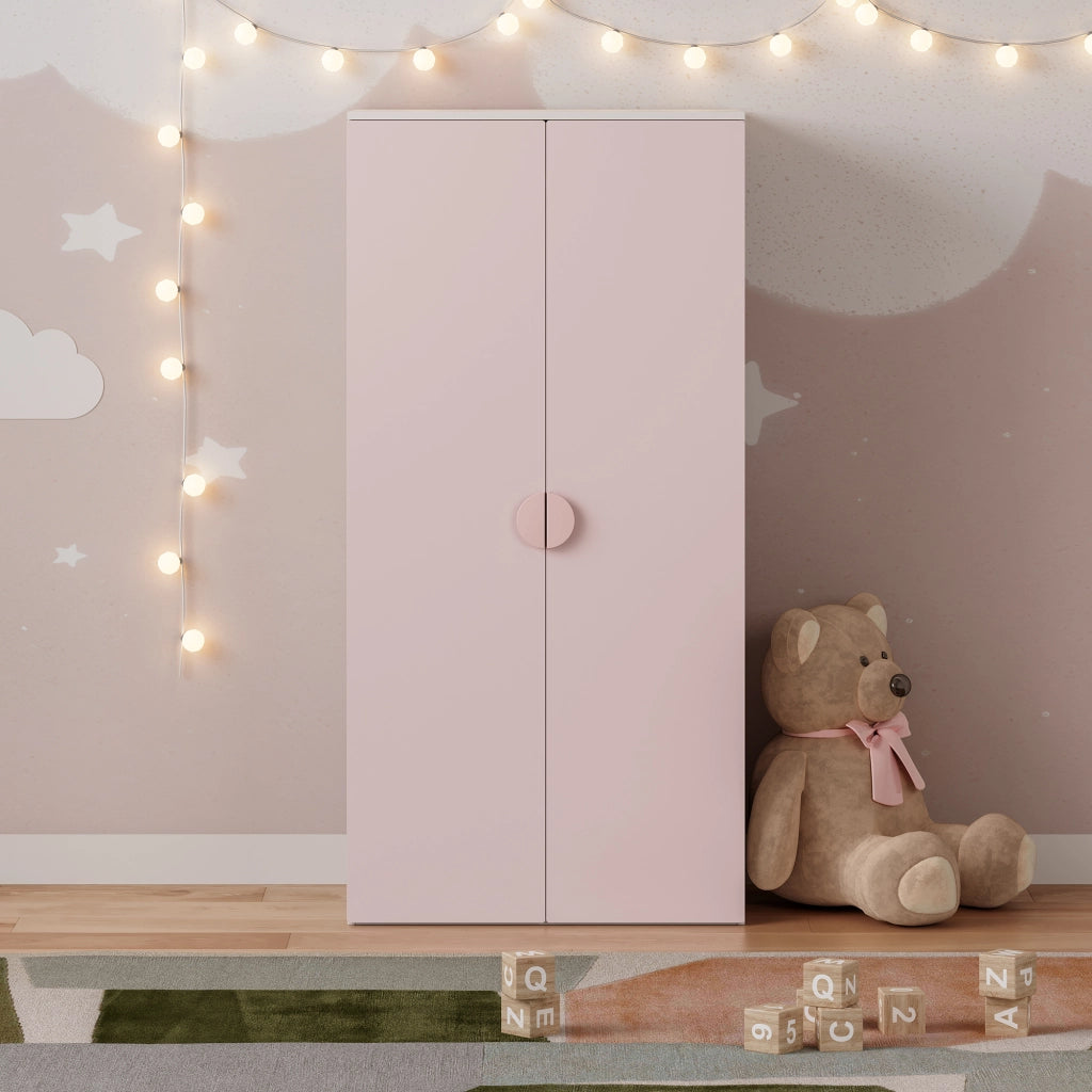 Armadio per Cameretta Sandnes a 2 Ante 123 x 60 x 40 cm - Bianco/Rosa [en.casa]
