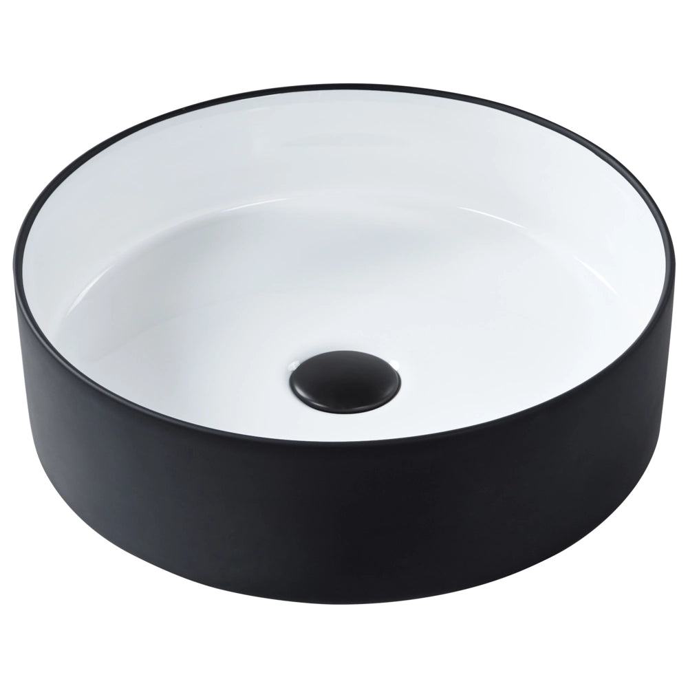 Lavabo da bagno in ceramica ⌀ 40 cm Bianco e nero finitura lucida stile glamour