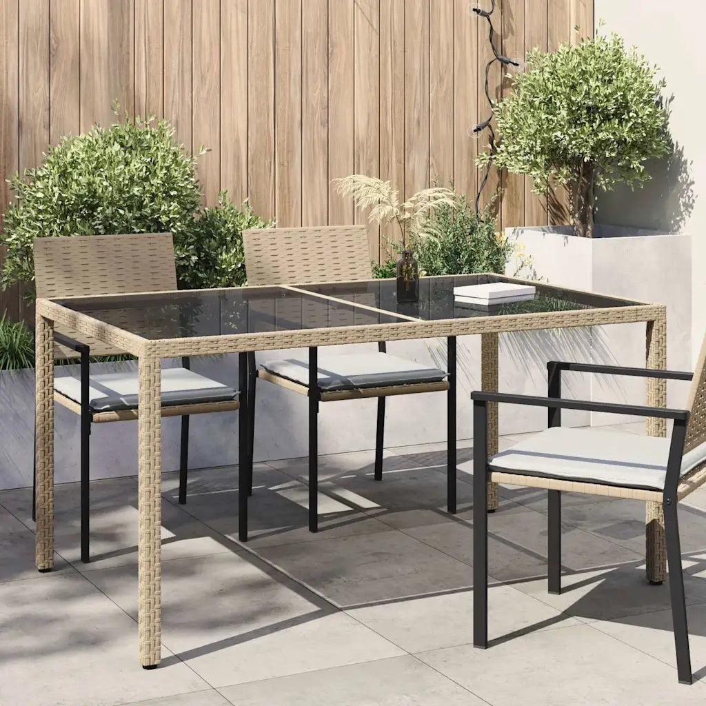 Tavolo Giardino 150x90x75cm Vetro Temperato Polyrattan Beige 316710