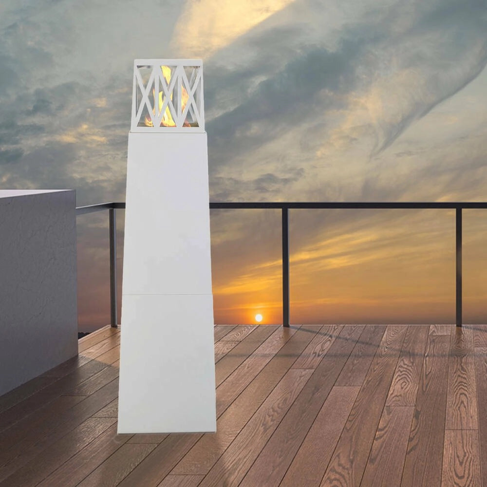 Camino a bioetanolo Arese, Caminetto ecologico, Focolare senza fumo, Riscaldatore ad etanolo, Made in Italy, 40x40 h145 cm, Bianco