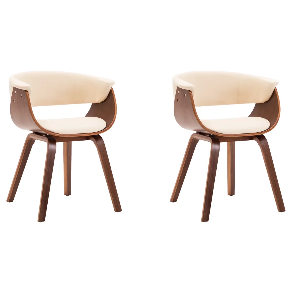 Sedie da Pranzo 2 pz in Legno Curvato e Similpelle Crema