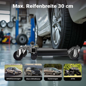 Carrelli sposta auto con cric idraulico 2x Portata 680kg l’uno Per pneumatici larghi max 30cm