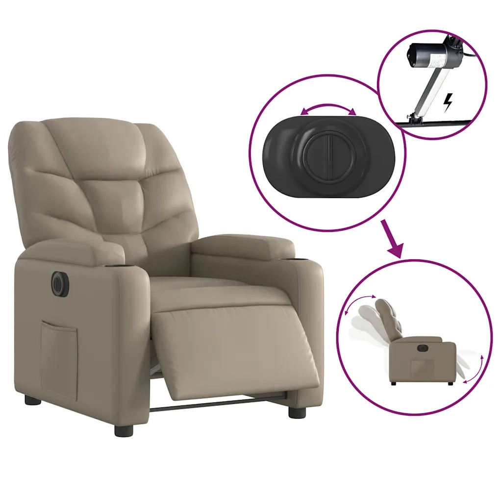 Poltrona | Sedia Relax Reclinabile Elettrica Cappuccino in Similpelle