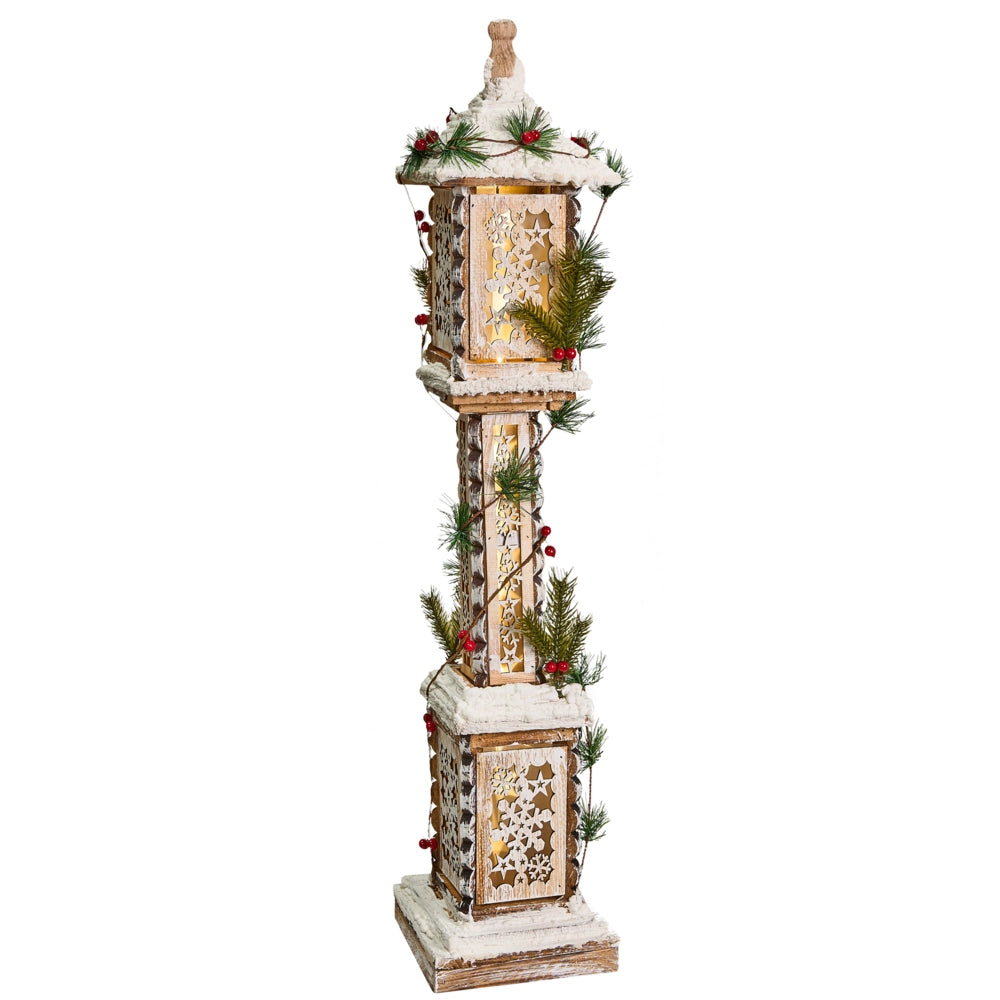Lampada decorativa natalizia a LED in legno di abete marrone chiaro, realizzata a mano in stile tradizionale