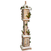 Lampada decorativa natalizia a LED in legno di abete marrone chiaro, realizzata a mano in stile tradizionale