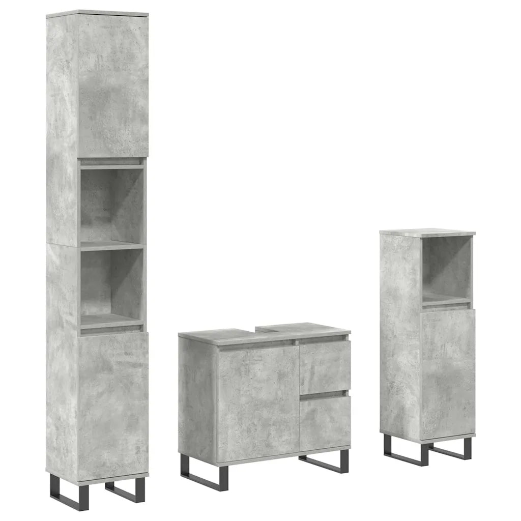 Set Mobili da Bagno 3 pz Grigio Cemento in Legno Multistrato