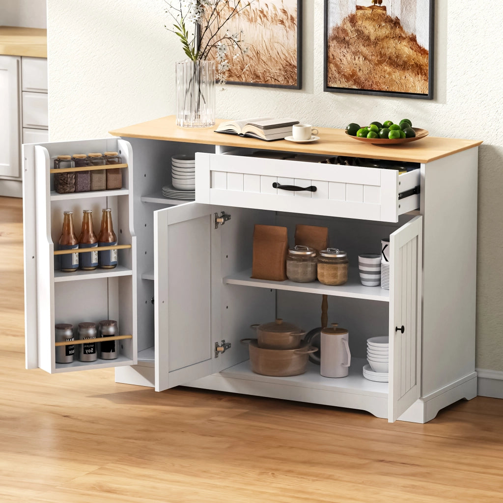 Credenza Buffet 3 Ante e Cassetto ¨C MINIMAL ¨C Bianco e Rovere Naturale