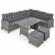 Set Da Giardino Angolare In Polyrattan Con Tavolino Doppio Piano Vetrato Due Pouf E Cuscini Morbidi Salotto Per Terrazza Veranda Balcone Zona Piscina Grigio