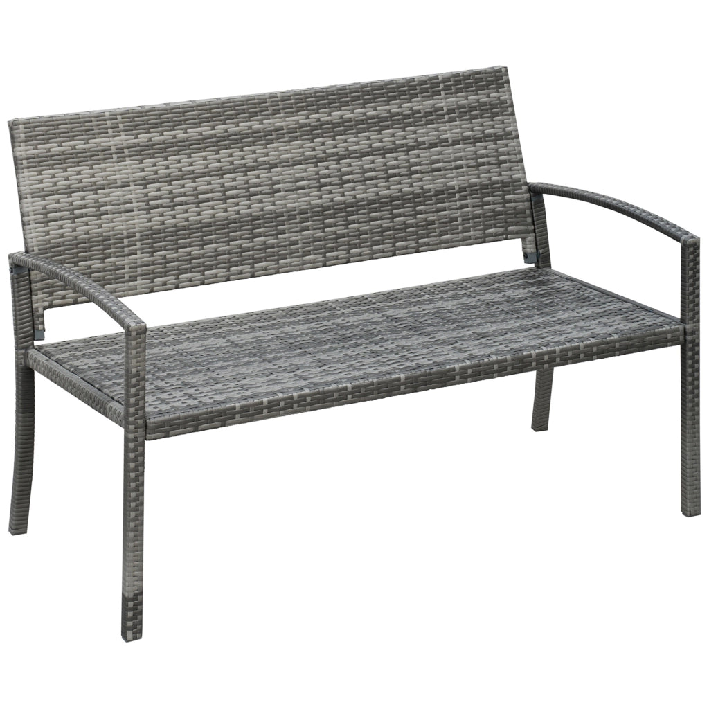 Panchina da giardino 2 posti in polyrattan grigio con struttura in acciaio, portata fino a 320 kg
