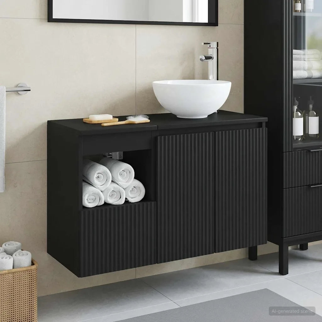 Set di mobili per il bagno 2 pz Nero Legno ingegnerizzato 3404025