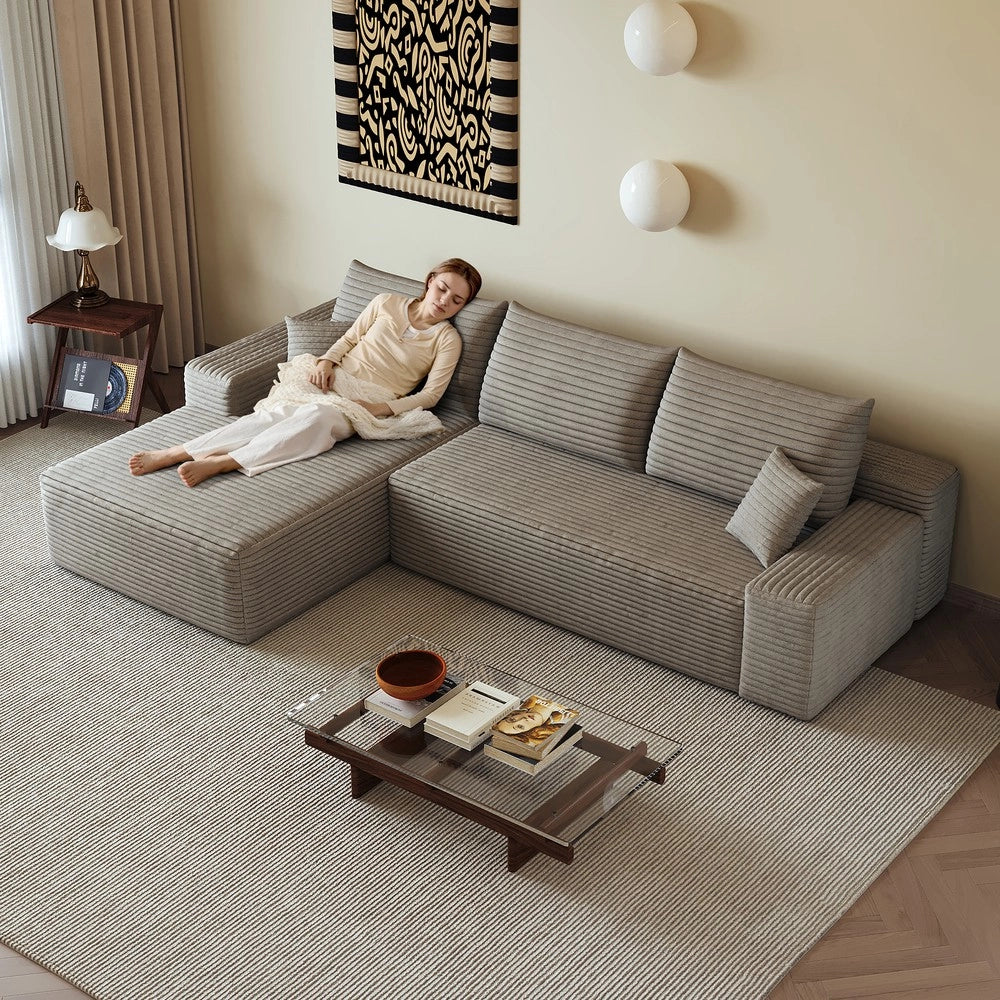 Divano angolare modulare con chaise longue ¨C Minimal ¨C velluto cammello 270cm