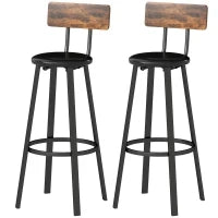Set 2 Sgabelli da Bar Stile Industriale con Schienale, Seduta in Finta Pelle e Poggiapiedi, Marrone Rustico