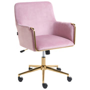 Sedia da ufficio direzionale Rivestimento in velluto rosa pastello Regolazione dell'altezza del sedile Rivestimento imbottito girevole