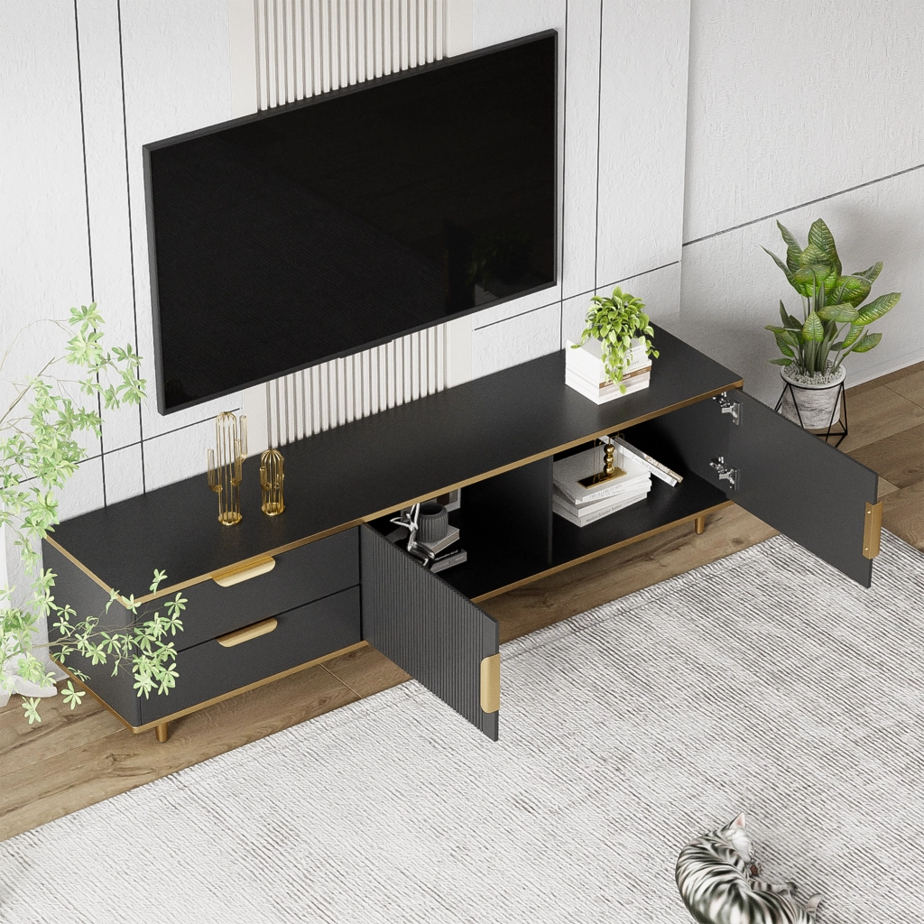 Cassettiera per TV nera; in MDF e truciolare; lunghezza 170 cm