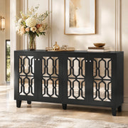 Credenza 160x40x84 cm con 4 ante e ripiani regolabili in MDF; nero a specchio
