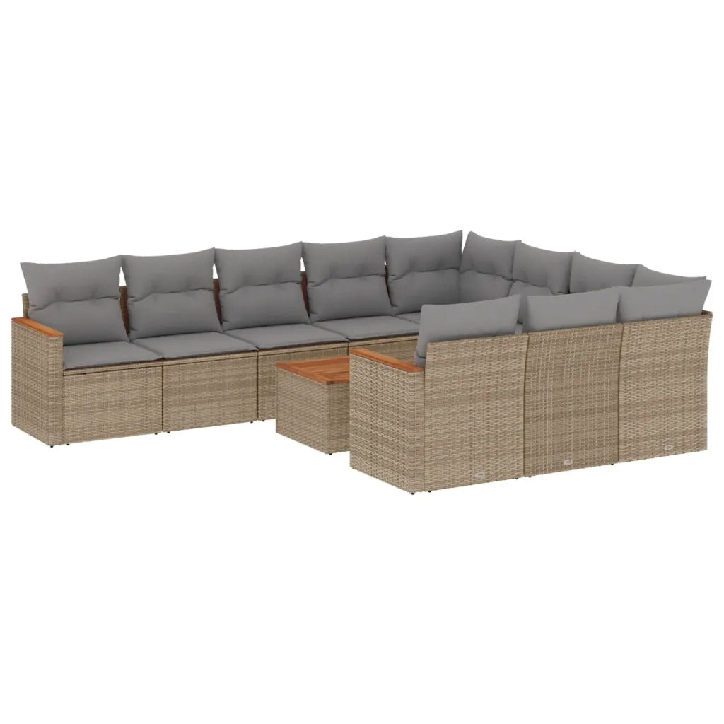 Set Divani da Giardino 11 pz con Cuscini Beige in Polyrattan