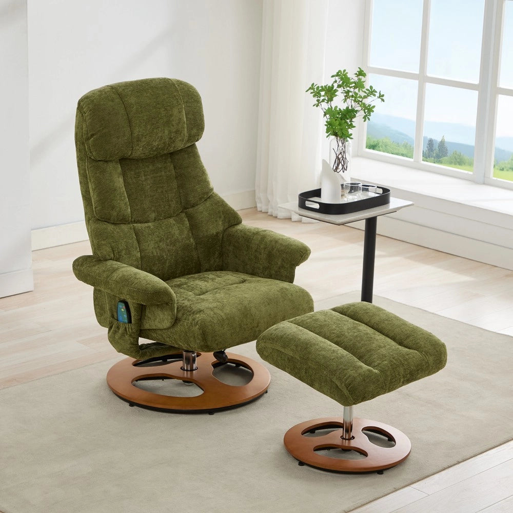 Poltrona Relax Massaggiante Reclinabile con Poggiapiedi Girevole ¨C Xylo ¨C Verde Chenille