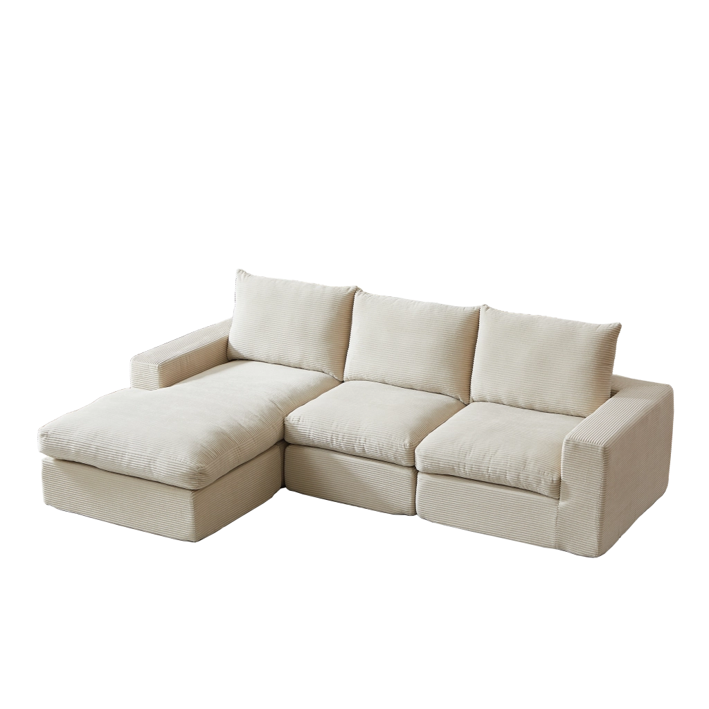 Divano Angolare con Chaise Longue in Tessuto a Coste e Cuscini ¨C Xylo ¨C Grigio