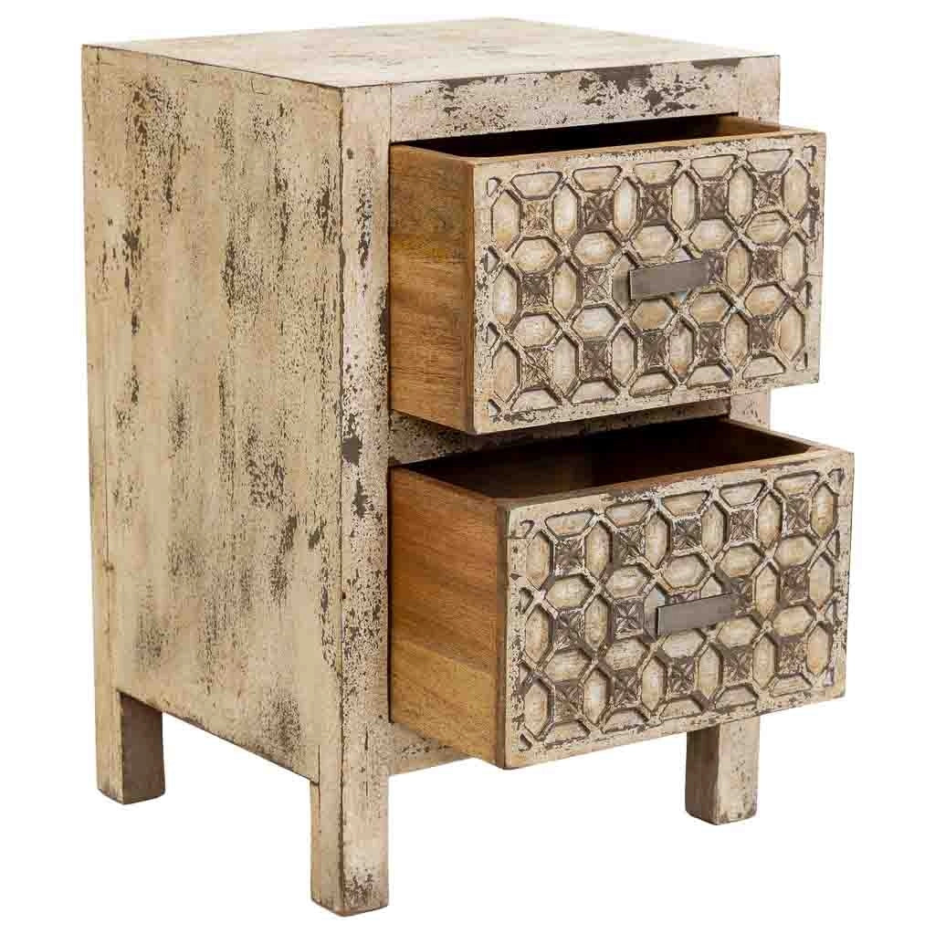 Comodino in legno fatto a mano, Beige, 45x35x60h cm