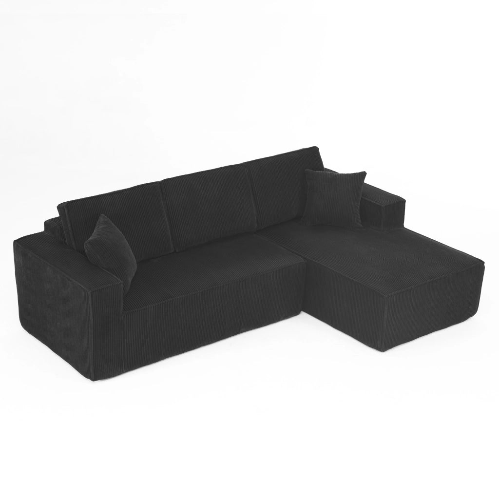 Divano angolare in velluto - Zephmum- 2 posti + chaise longue, schiuma ad alta densit¨¤, nero
