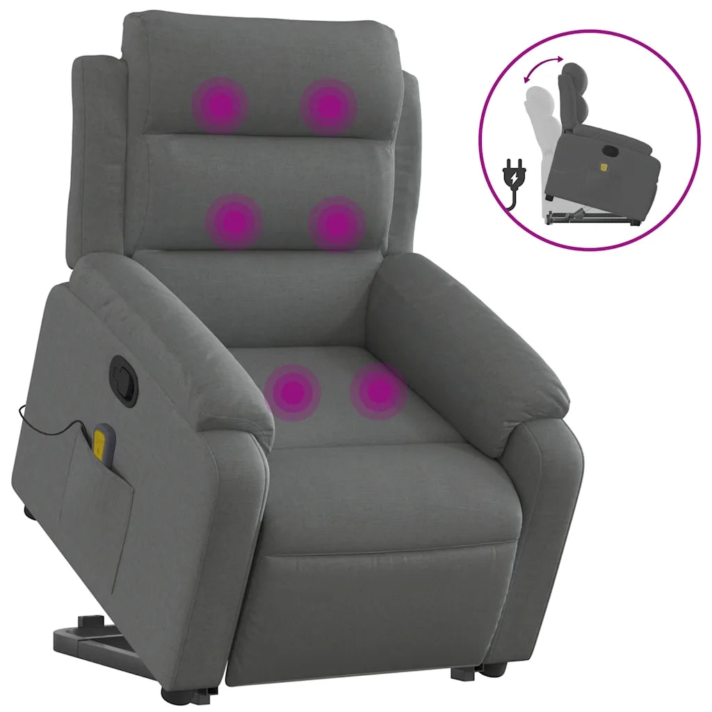 Poltrona Alzapersona Massaggi Reclinabile Grigio Scuro Tessuto 3204993