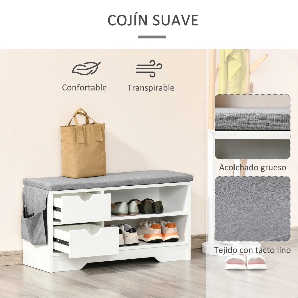 Sedia da scarpe con 2 cassetti ¨C Minimal ¨C Bianco e Grigio 80,5x30,5x43,5 cm