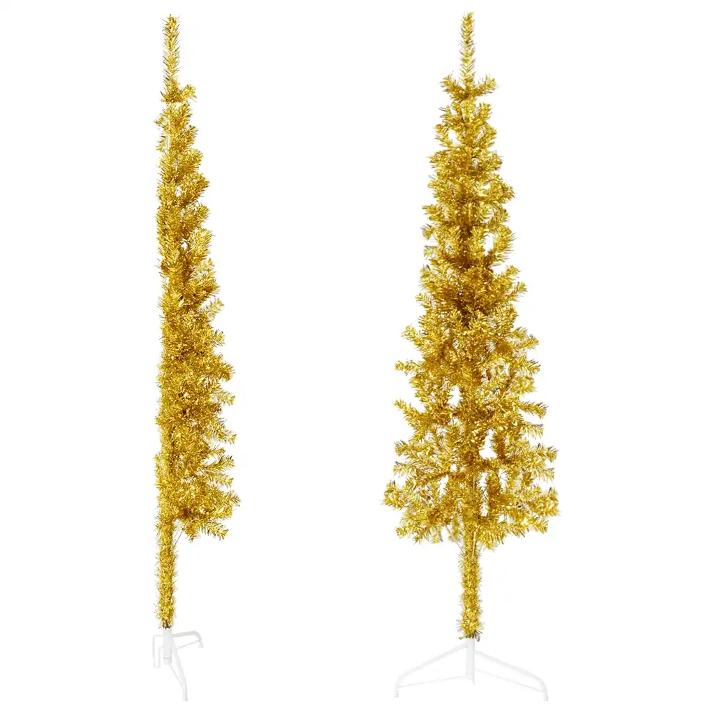 Albero Natale Artificiale Sottile a Met¨¤-Albero Natalizio con Supporto Oro 120cm