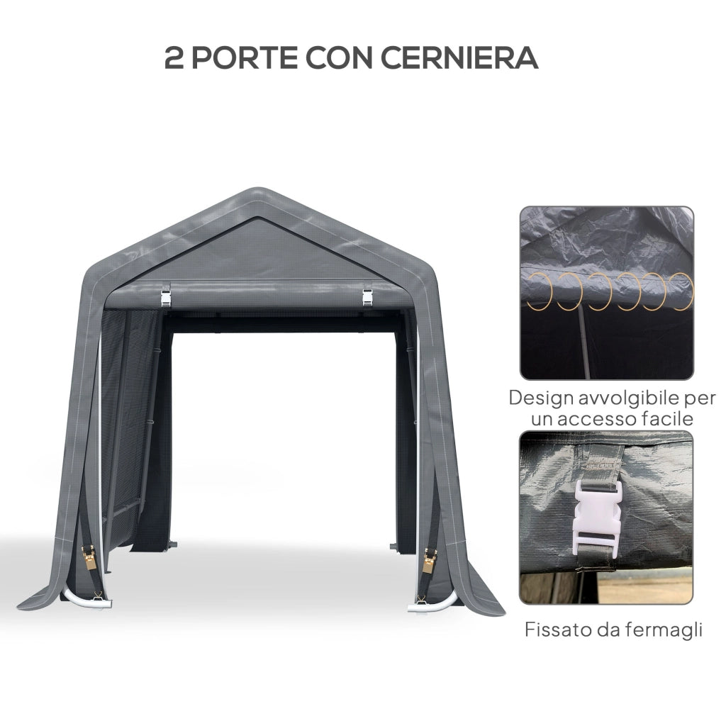 Tenda Garage 240x200x202 cm per Veicoli e Biciclette in Metallo e Tessuto PE Grigio Scuro