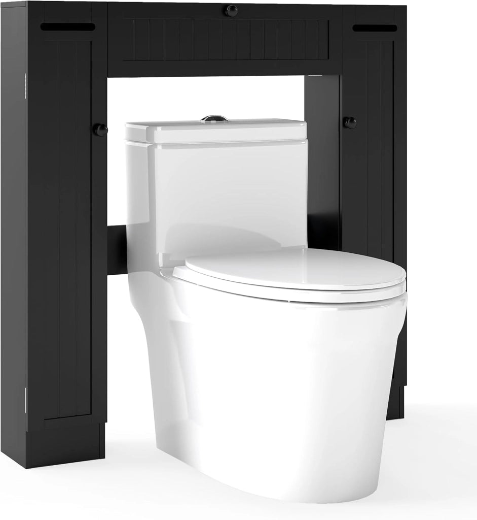 Mobile per Lavatrice, Mobile sopra Toilette, Mobiletto Bagno sopra Toilette, Armadietto da Incasso, in Legno, con Anta, Bagno Salvaspazio, con Porta Carta Igienica (Bianco)